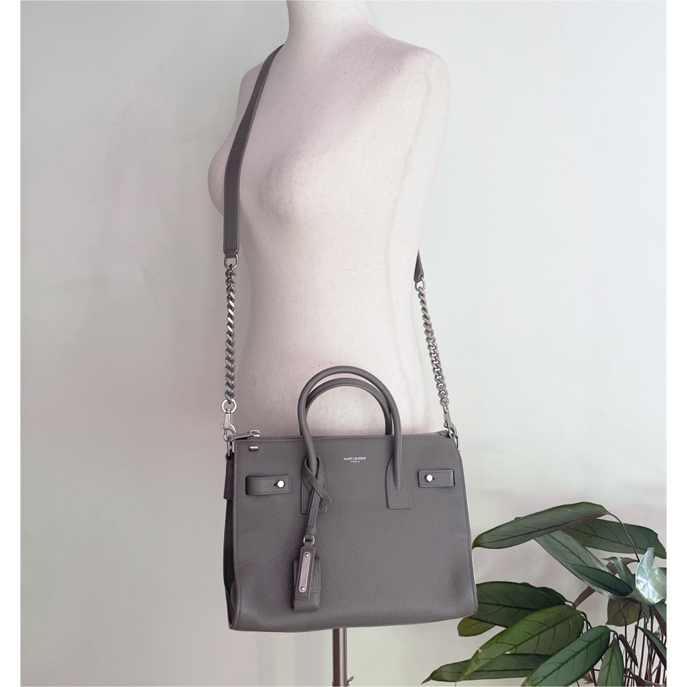 Authentic Saint Laurent Small Grey Baby Sac De Jour Leather Tote Crossbody Bag - Picture 3 of 17